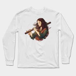 musical instrument | beautiful girl with flute Long Sleeve T-Shirt